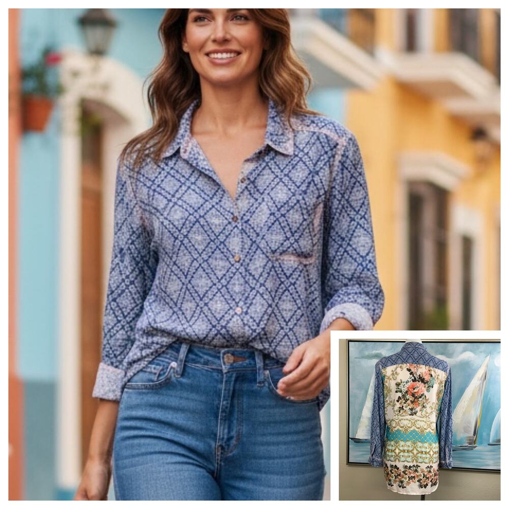 Aratta Silent Journey Button Down Blouse size med